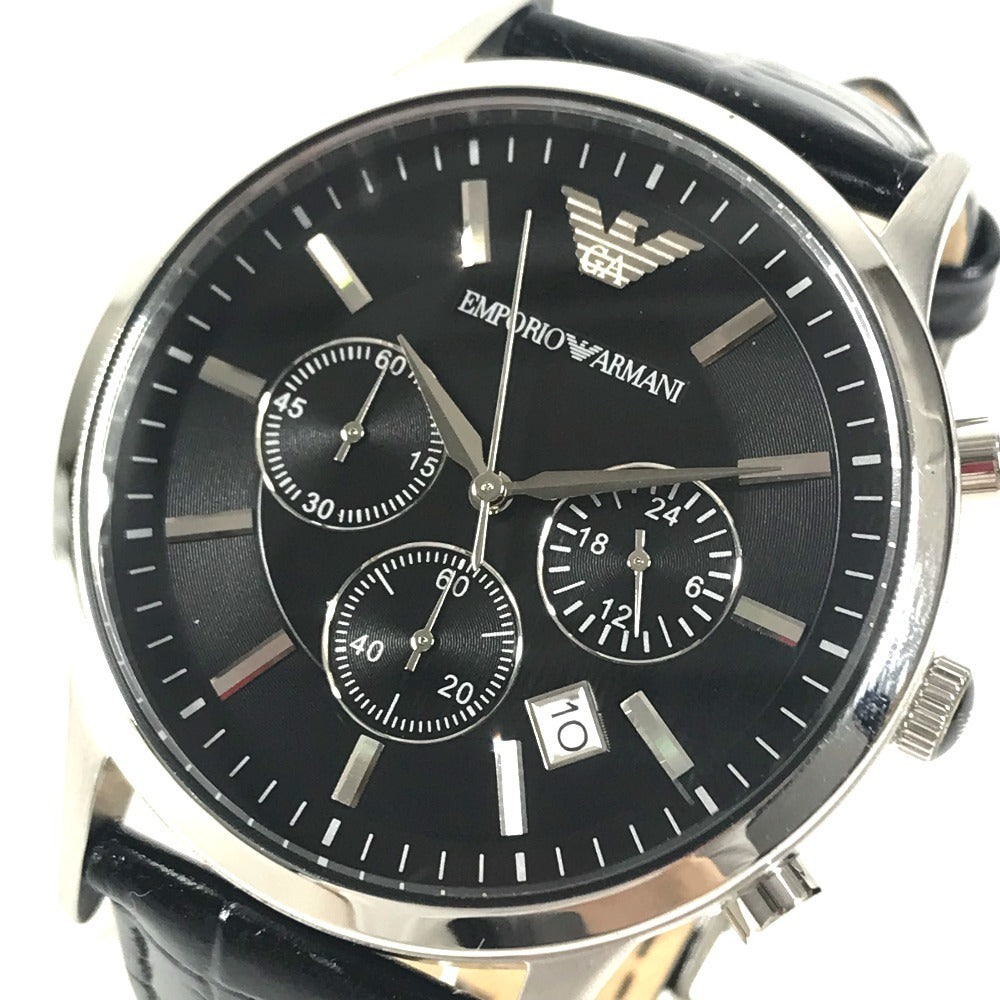 Emporio Armani AR-2447 logo Men's Watch Watch Clock Wristwatch SS / Leather Black Used