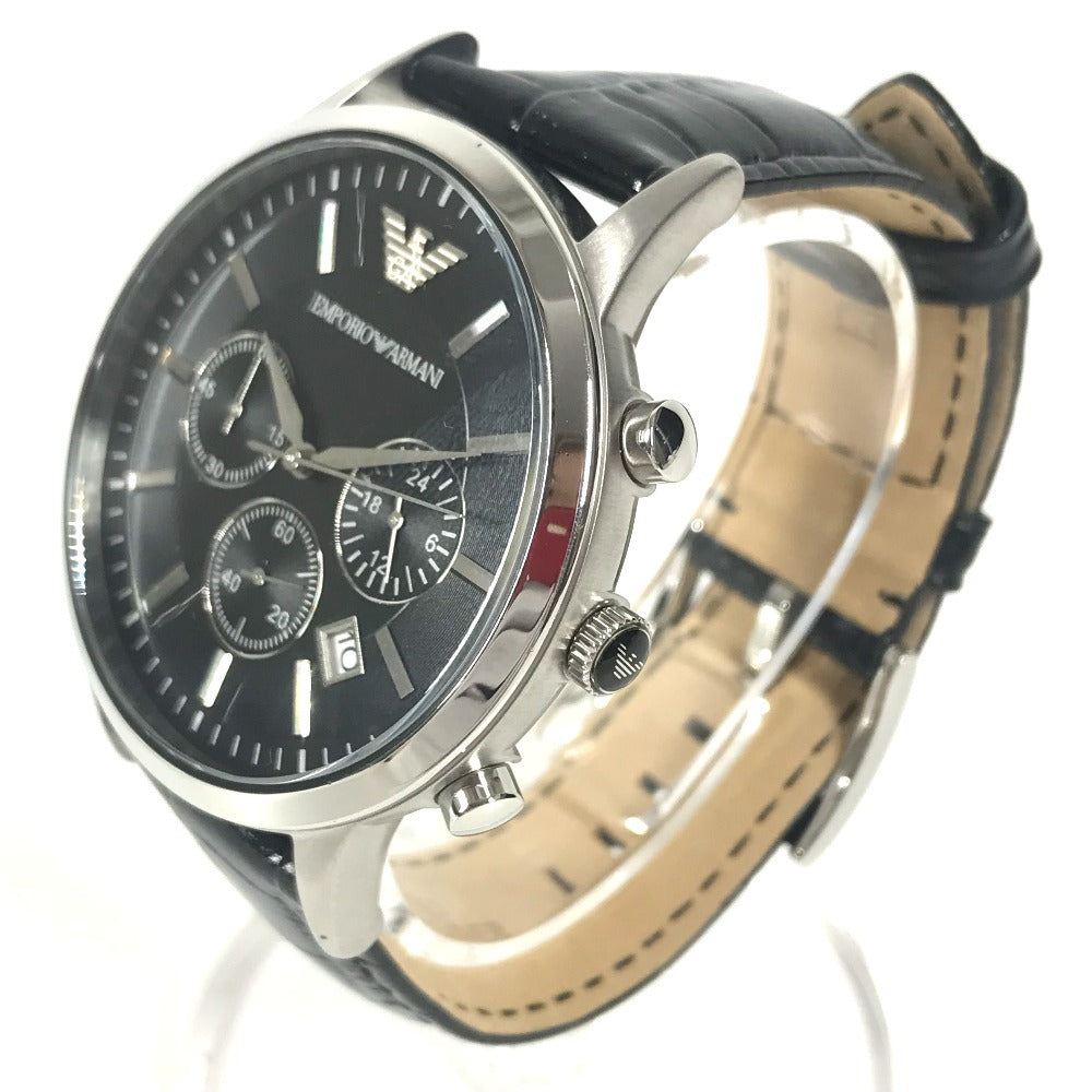 Emporio Armani AR-2447 logo Men's Watch Watch Clock Wristwatch SS / Leather Black Used