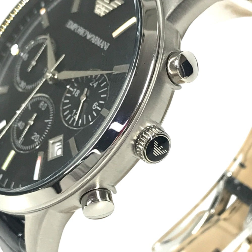 Emporio Armani AR-2447 logo Men's Watch Watch Clock Wristwatch SS / Leather Black Used