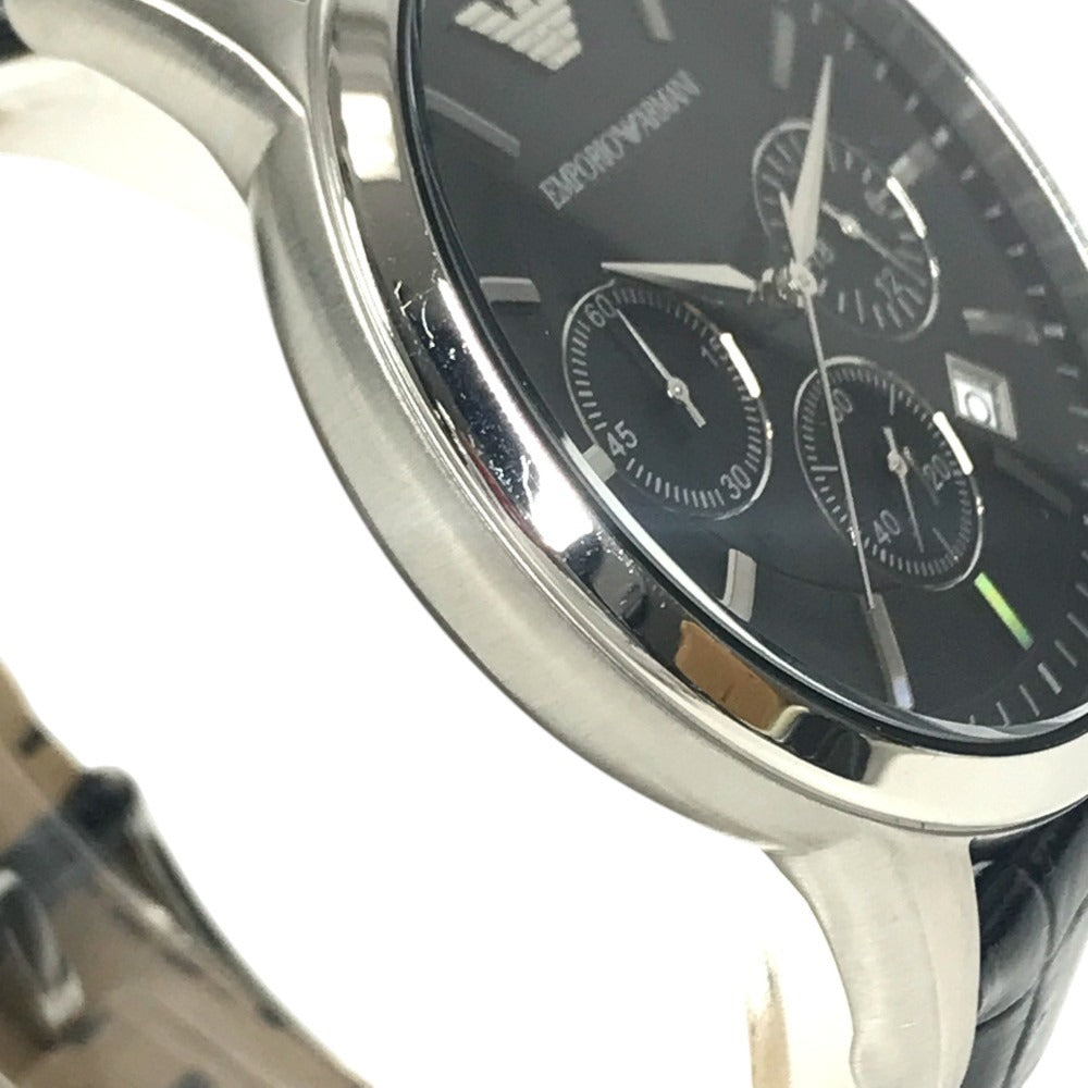 Emporio Armani AR-2447 logo Men's Watch Watch Clock Wristwatch SS / Leather Black Used