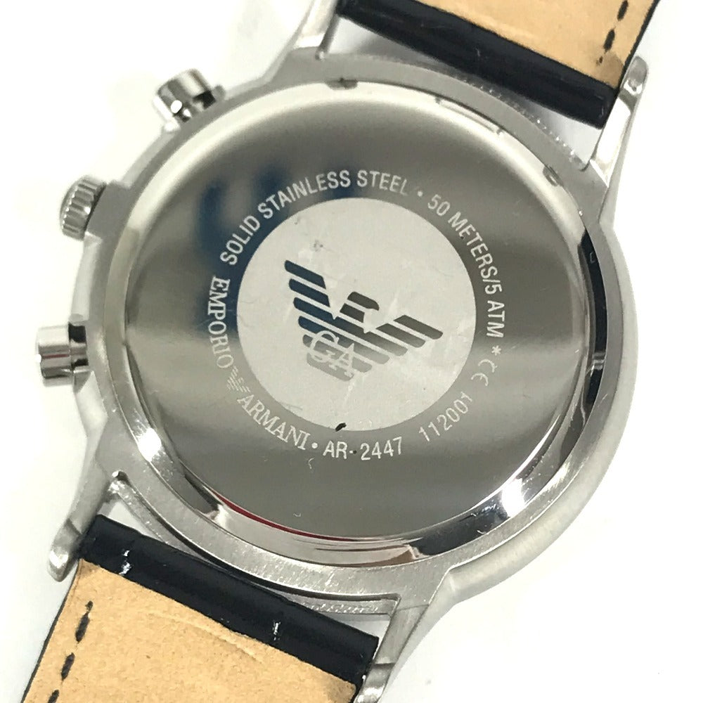 Emporio Armani AR-2447 logo Men's Watch Watch Clock Wristwatch SS / Leather Black Used