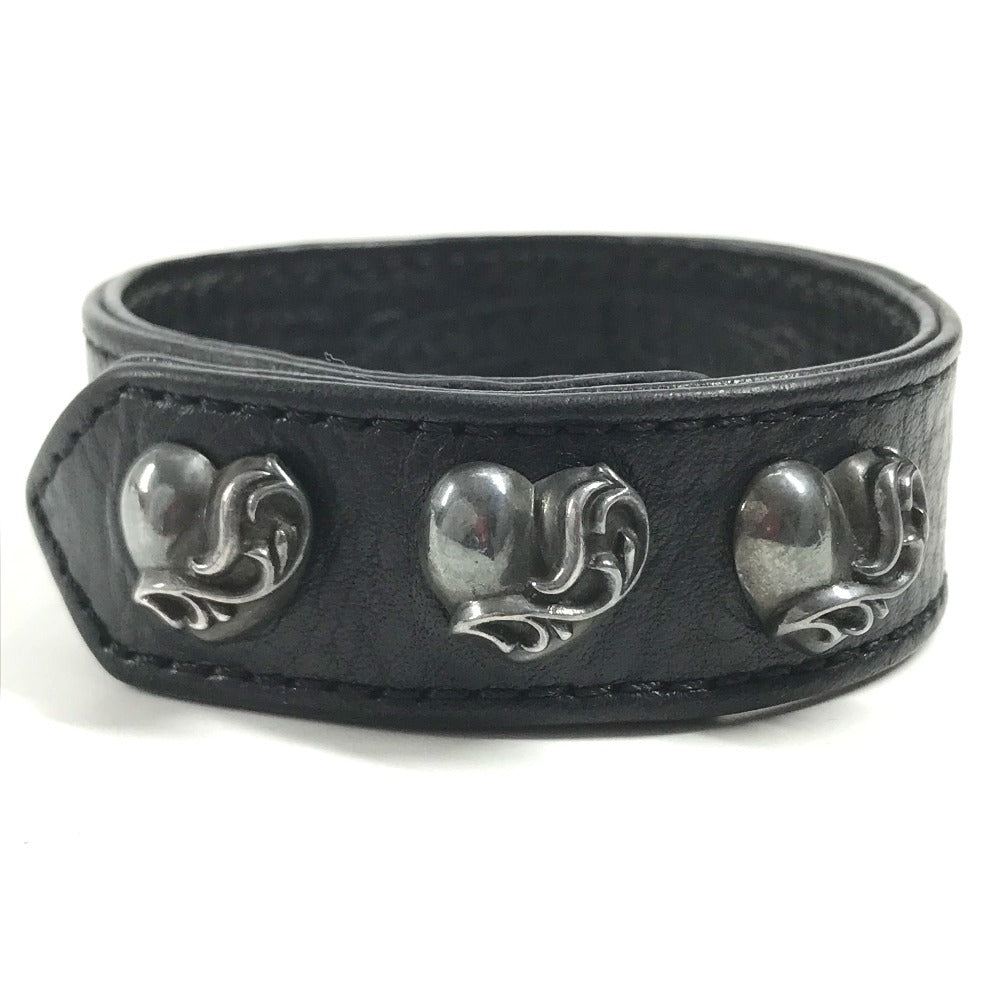 CHROME HEARTS 3BTN 2NP Heart 3-Button 2-Snap Accessories bangle Bracelet Leather Black/Silver Used