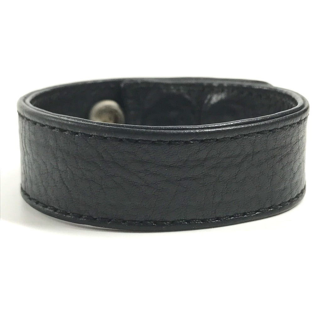 CHROME HEARTS 3BTN 2NP Heart 3-Button 2-Snap Accessories bangle Bracelet Leather Black/Silver Used