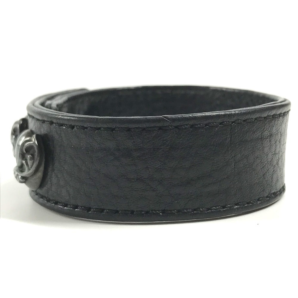 CHROME HEARTS 3BTN 2NP Heart 3-Button 2-Snap Accessories bangle Bracelet Leather Black/Silver Used