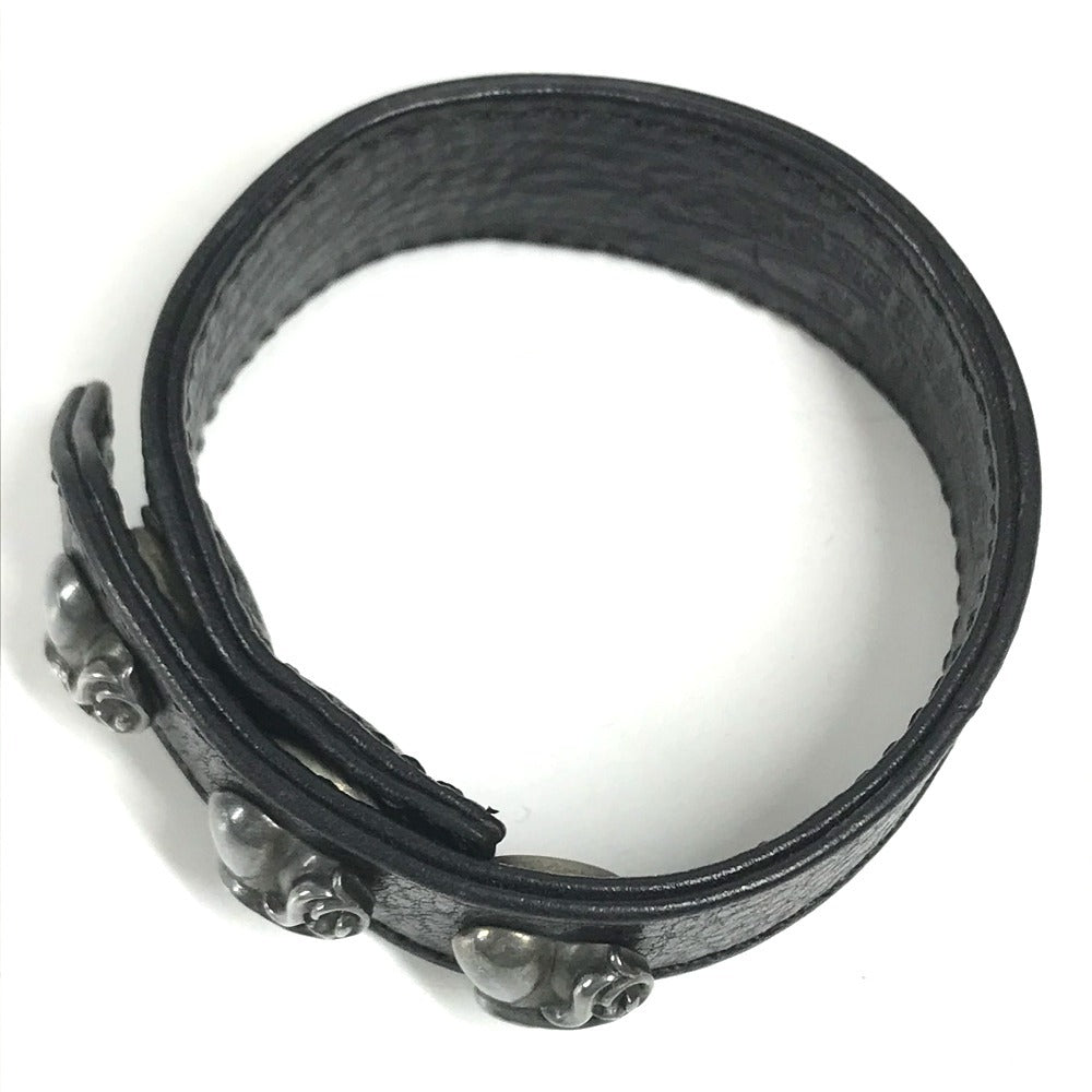 CHROME HEARTS 3BTN 2NP Heart 3-Button 2-Snap Accessories bangle Bracelet Leather Black/Silver Used