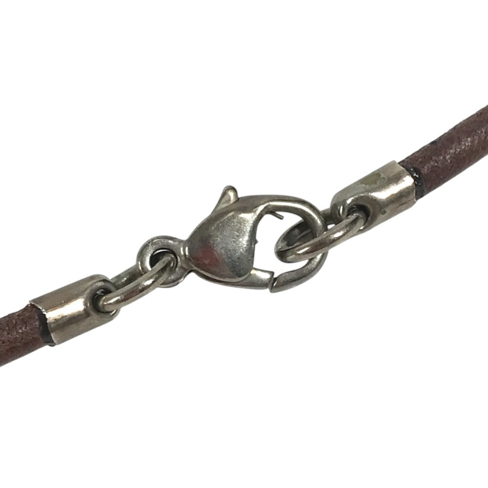 HERMES Shuval horse Accessories Choker Leather Strap Necklace Metal / Leather Silver/Brown Used