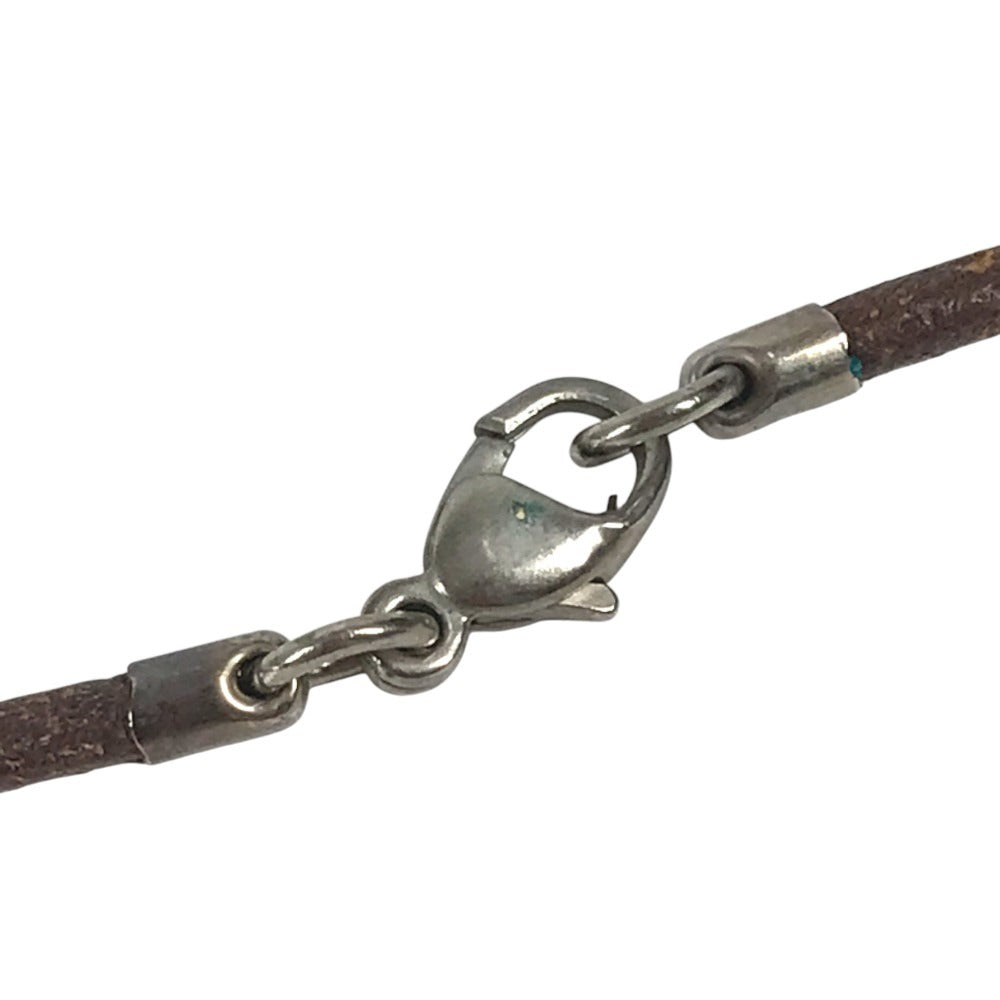 HERMES Shuval horse Accessories Choker Leather Strap Necklace Metal / Leather Silver/Brown Used