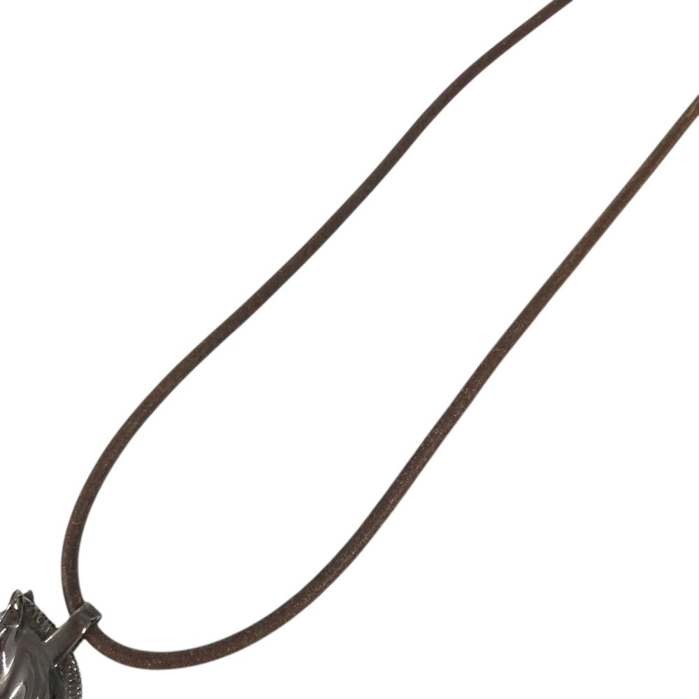 HERMES Shuval horse Accessories Choker Leather Strap Necklace Metal / Leather Silver/Brown Used