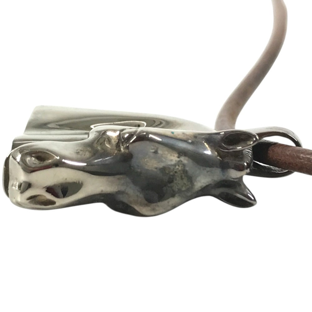 HERMES Shuval horse Accessories Choker Leather Strap Necklace Metal / Leather Silver/Brown Used