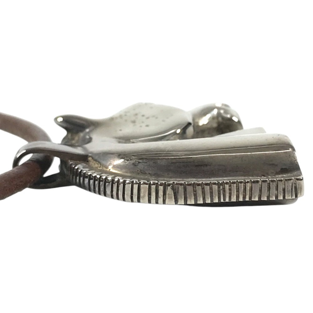 HERMES Shuval horse Accessories Choker Leather Strap Necklace Metal / Leather Silver/Brown Used