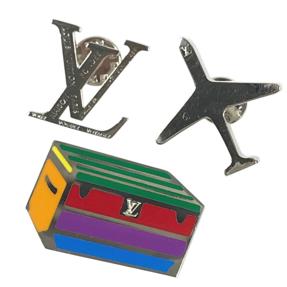 LOUIS VUITTON M63476 2018 TIME CAPSULE Exhibition Hankyu Limited Edition Trunk & Airplane & LV Logo Accessory 3-piece set Brooch Metal Multicolore/Silver Used