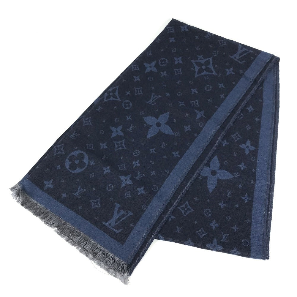 LOUIS VUITTON R98933 Monogram Ethol Monogram Stole/Shawl Scarf Fringe shawl silk / wool blue Used