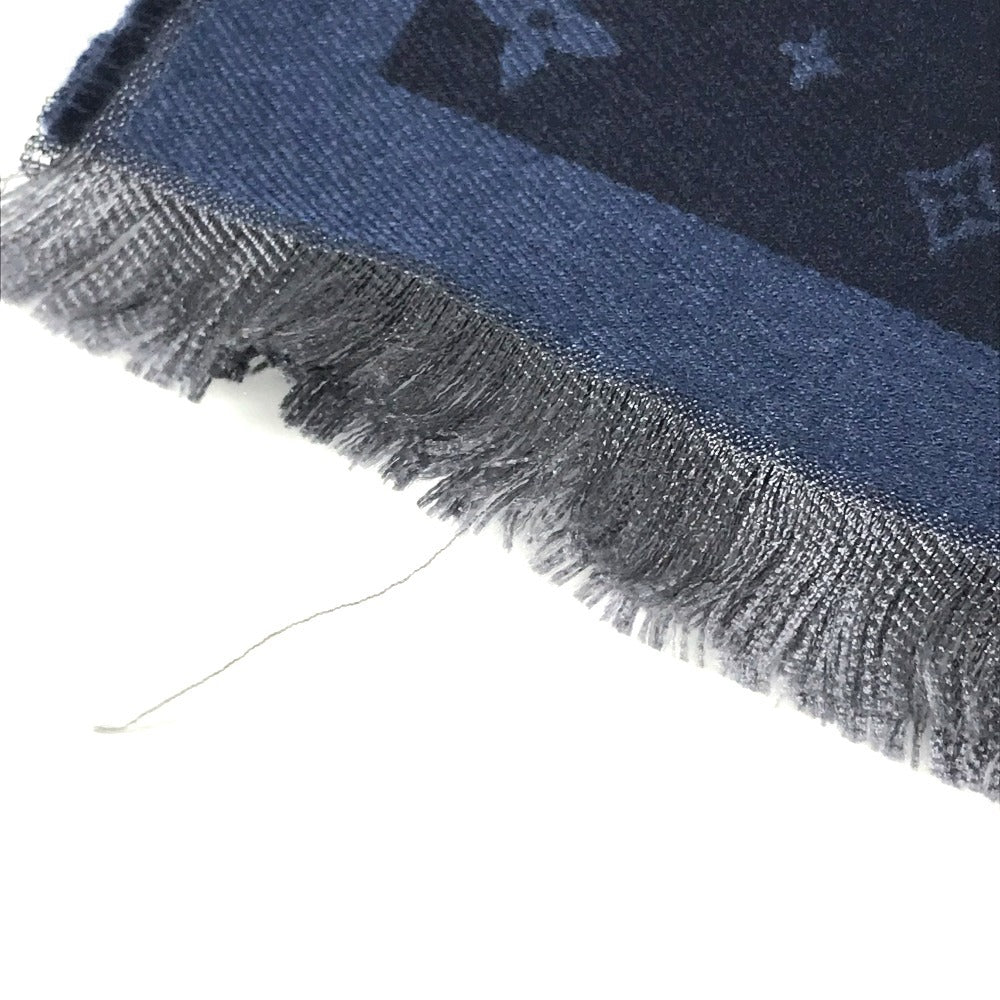 LOUIS VUITTON R98933 Monogram Ethol Monogram Stole/Shawl Scarf Fringe shawl silk / wool blue Used