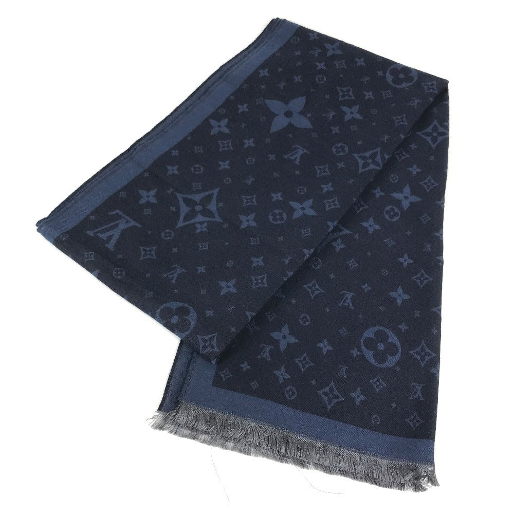 LOUIS VUITTON R98933 Monogram Ethol Monogram Stole/Shawl Scarf Fringe shawl silk / wool blue Used