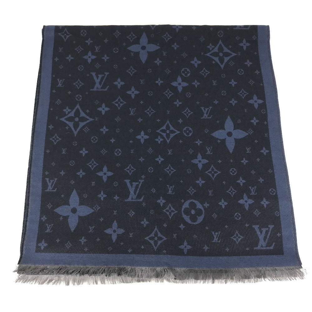 LOUIS VUITTON R98933 Monogram Ethol Monogram Stole/Shawl Scarf Fringe shawl silk / wool blue Used