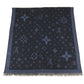 LOUIS VUITTON R98933 Monogram Ethol Monogram Stole/Shawl Scarf Fringe shawl silk / wool blue Used