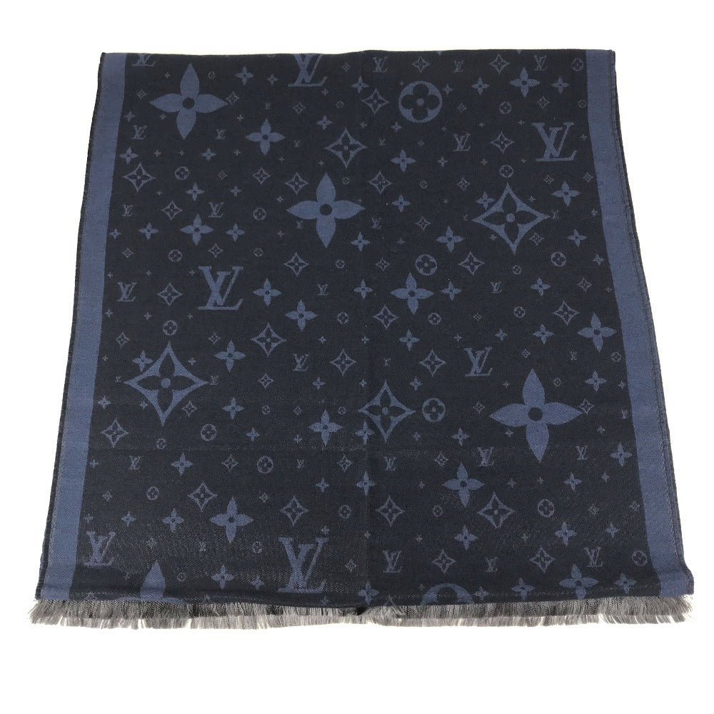 LOUIS VUITTON R98933 Monogram Ethol Monogram Stole/Shawl Scarf Fringe shawl silk / wool blue Used
