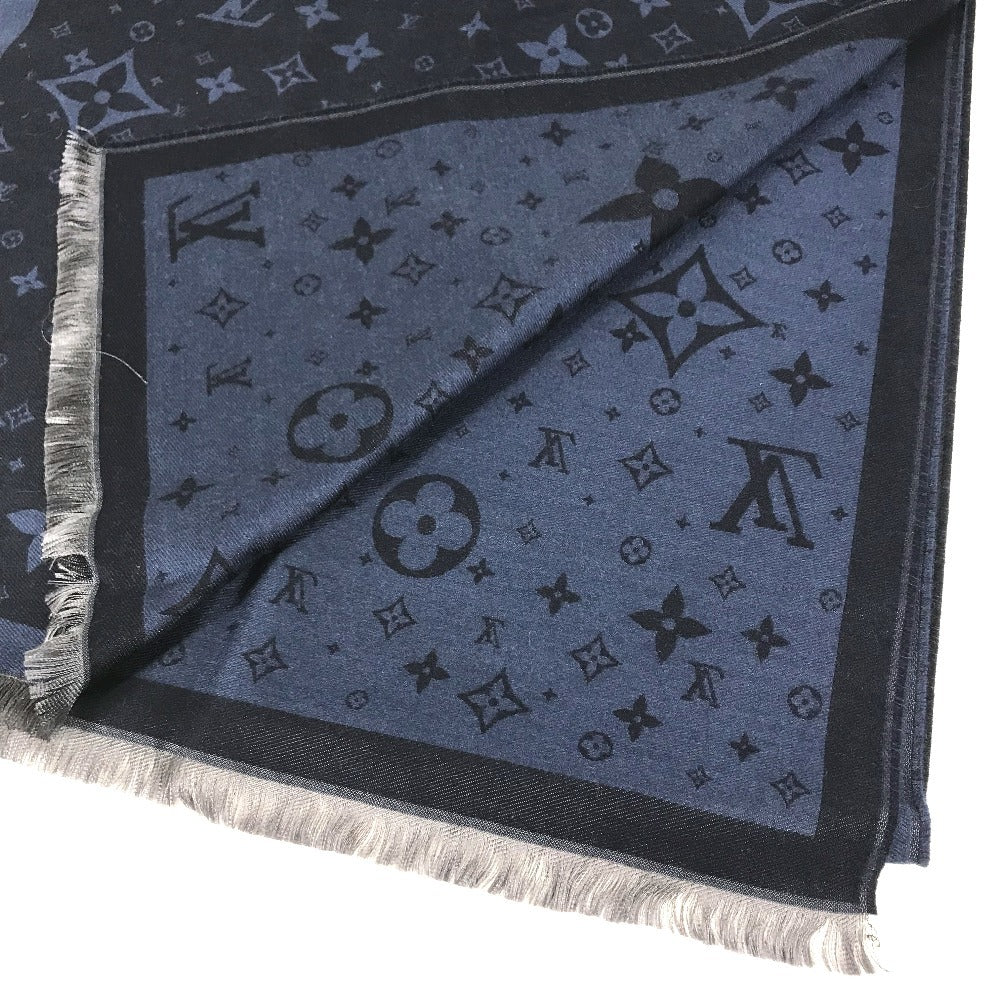 LOUIS VUITTON R98933 Monogram Ethol Monogram Stole/Shawl Scarf Fringe shawl silk / wool blue Used