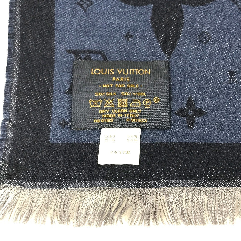 LOUIS VUITTON R98933 Monogram Ethol Monogram Stole/Shawl Scarf Fringe shawl silk / wool blue Used