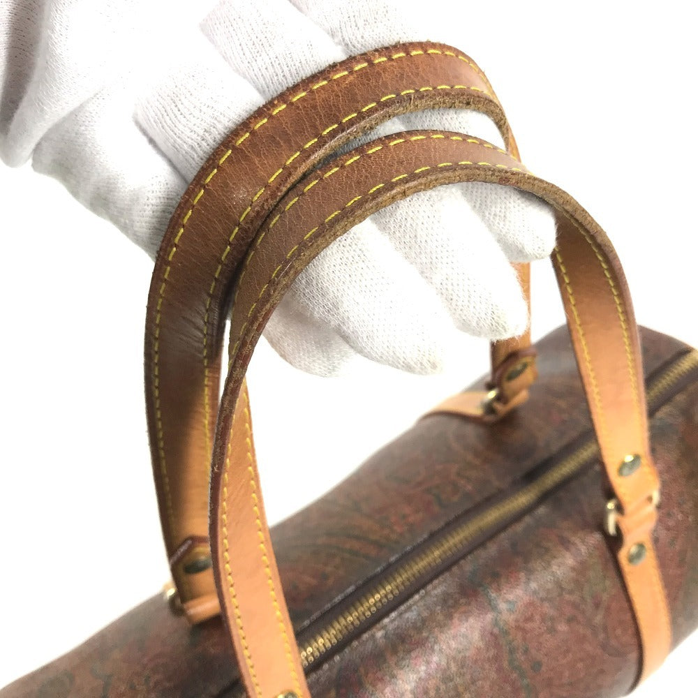 ETRO Paisley pattern Shoulder bag, cylindrical shape Hand Bag Leather/Canvas Brown Used