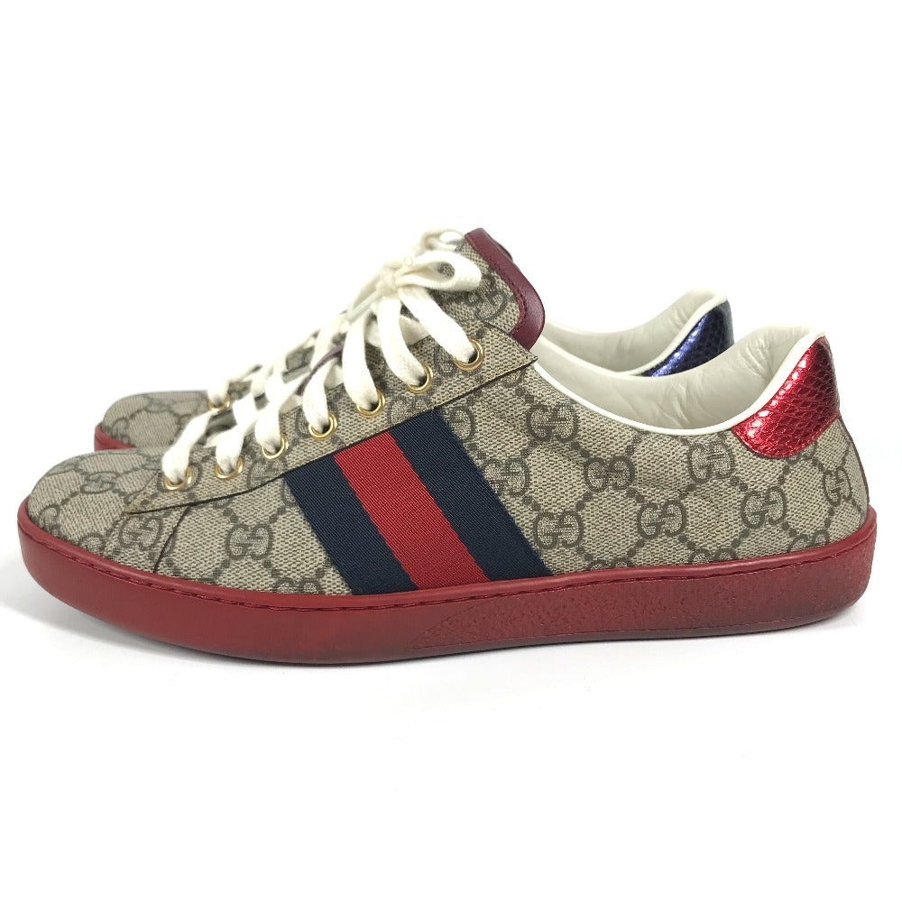 GUCCI 429445 GG Supreme logo shoes shoe laces sneakers GG Supreme Canvas Beige/Red Used