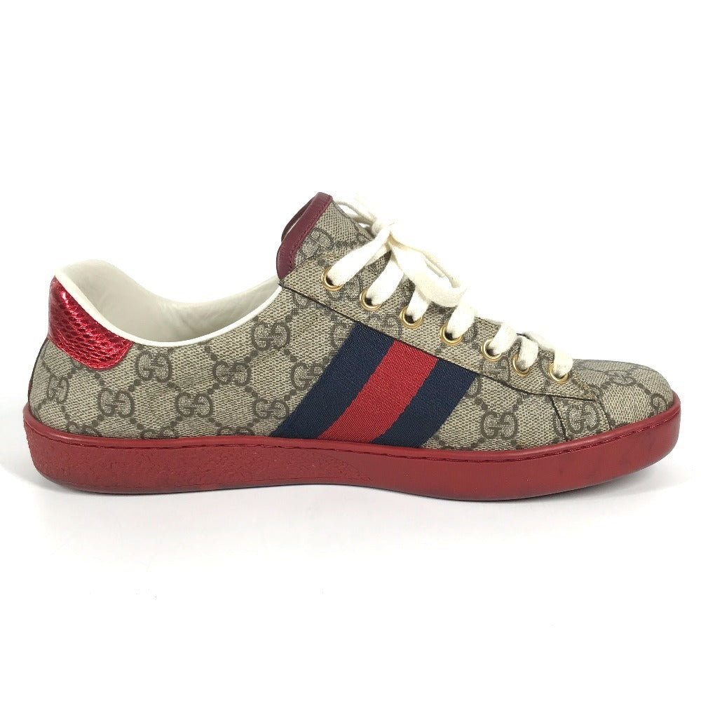 GUCCI 429445 GG Supreme logo shoes shoe laces sneakers GG Supreme Canvas Beige/Red Used