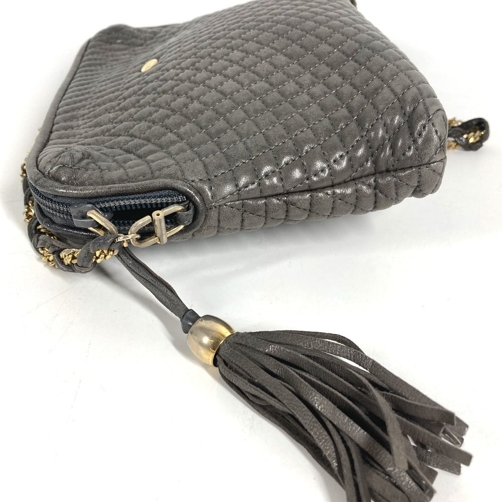 BALLY vintage Logo Quilted Fringe Tassel Twist Chain Bag Pochette Crossbody Shoulder Bag Leather gray Used