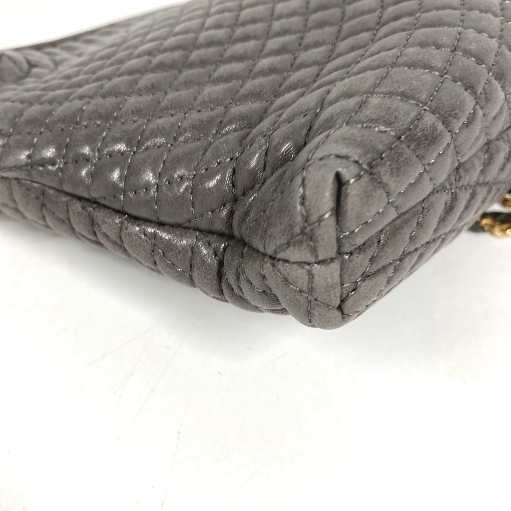BALLY vintage Logo Quilted Fringe Tassel Twist Chain Bag Pochette Crossbody Shoulder Bag Leather gray Used