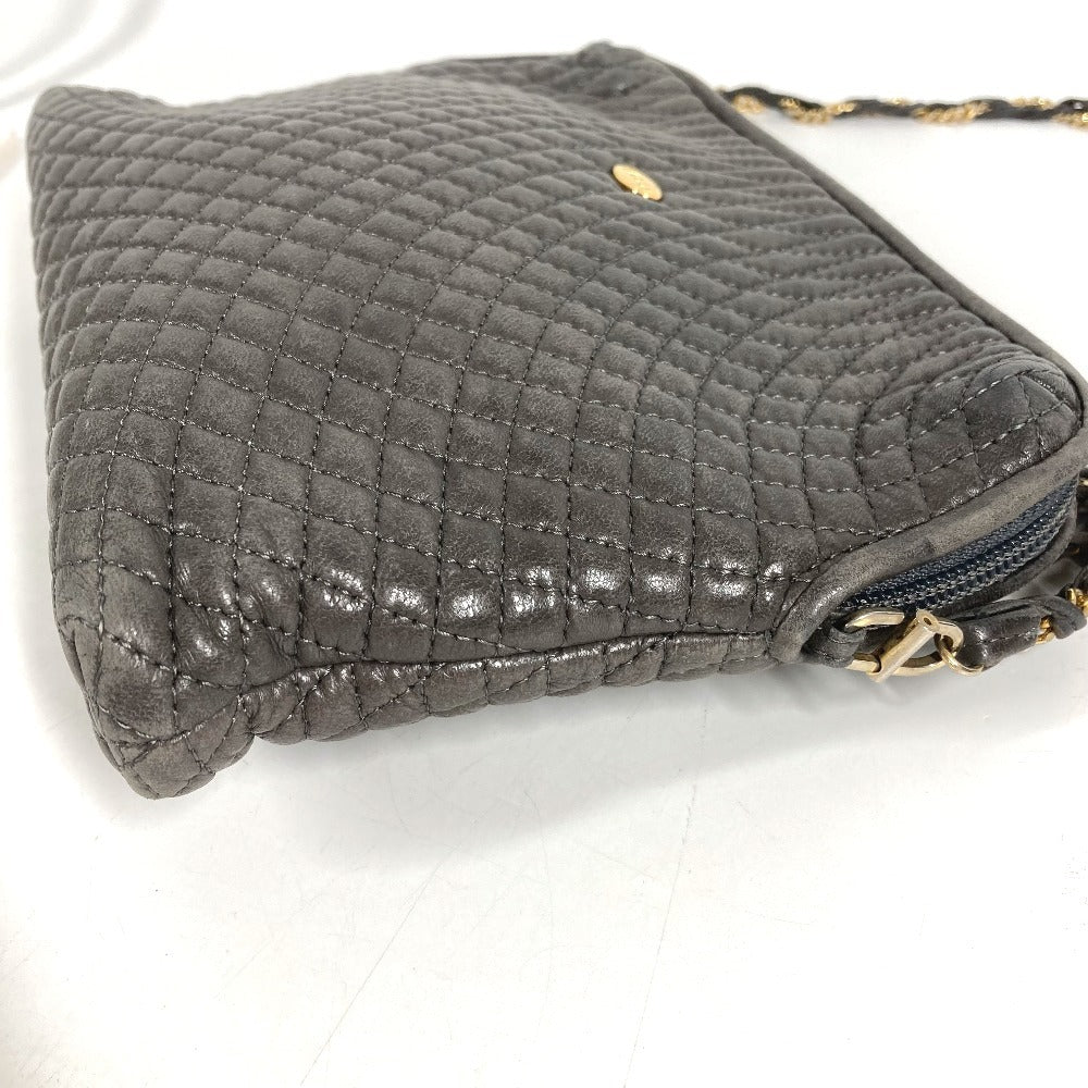 BALLY vintage Logo Quilted Fringe Tassel Twist Chain Bag Pochette Crossbody Shoulder Bag Leather gray Used