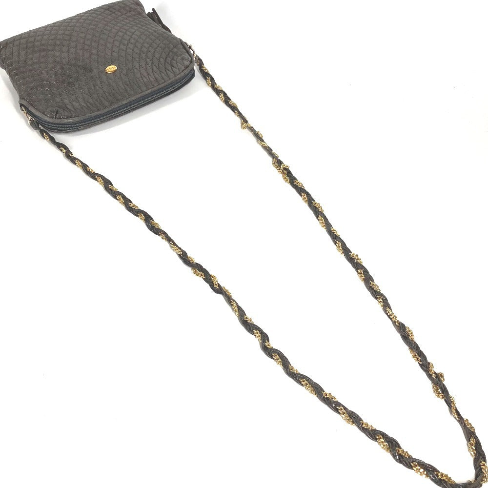 BALLY vintage Logo Quilted Fringe Tassel Twist Chain Bag Pochette Crossbody Shoulder Bag Leather gray Used