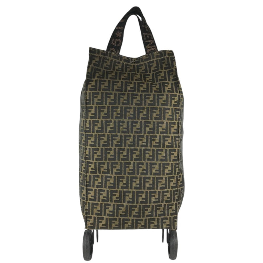 FENDI vintage Zucca Logo Suitcase Trunk 2-wheel travel bag Carry Bag Canvas Brown Used