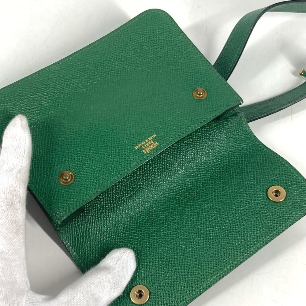HERMES vintage PochetteGreen Pochette Green Waist Pouch Bag Mini Bag Flap Belt Bag body bag Courchevel Green Used