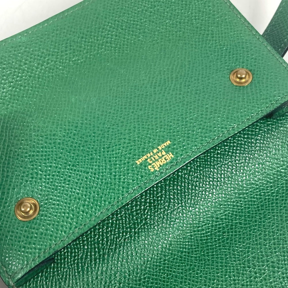 HERMES vintage PochetteGreen Pochette Green Waist Pouch Bag Mini Bag Flap Belt Bag body bag Courchevel Green Used