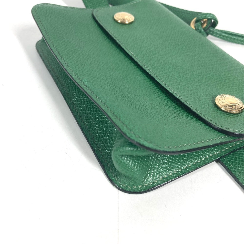 HERMES vintage PochetteGreen Pochette Green Waist Pouch Bag Mini Bag Flap Belt Bag body bag Courchevel Green Used