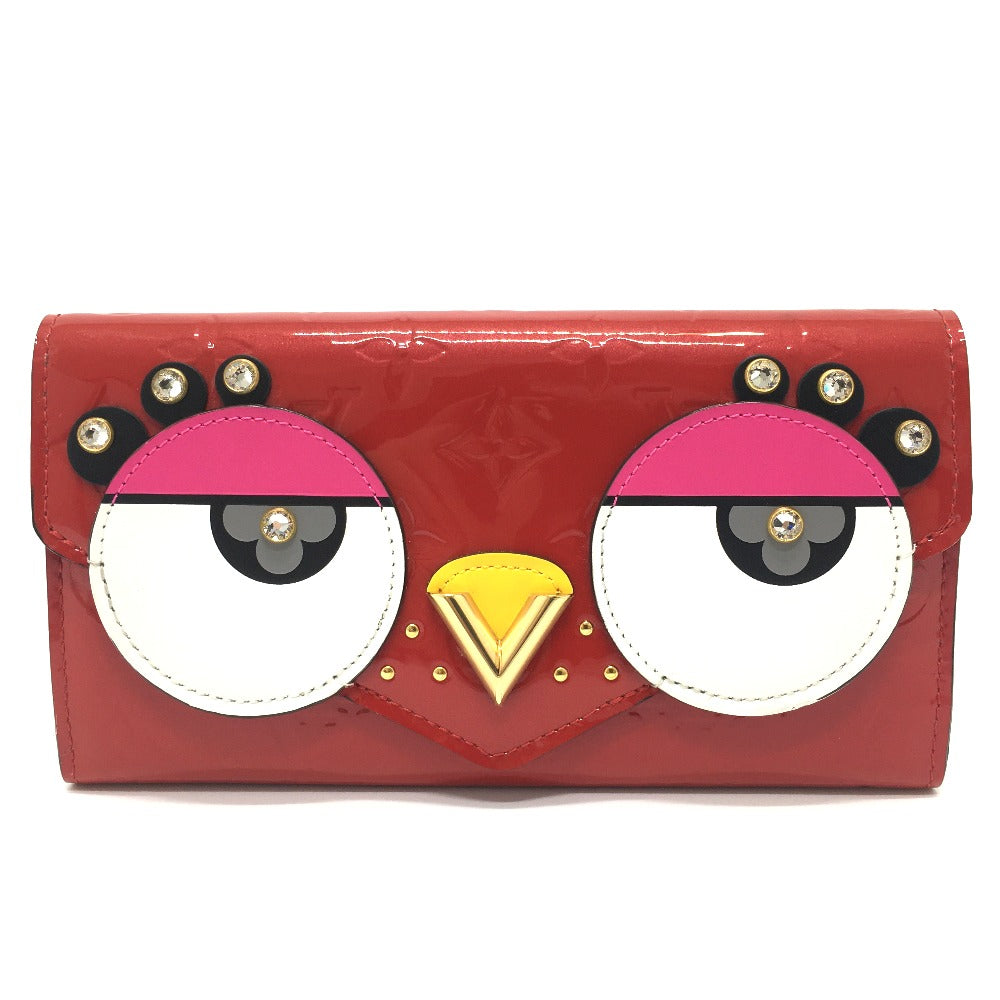 LOUIS VUITTON M90489 Monogram Vernis Portefeuille Sarah Bird Long Wallet, Women's, Cerise, Red