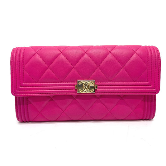 CHANEL A80286 マトラッセ ボーイシャネル 財布 ラウンドファスナー ロングウォレット 革小物 長財布 ラムスキン レディース ピンク