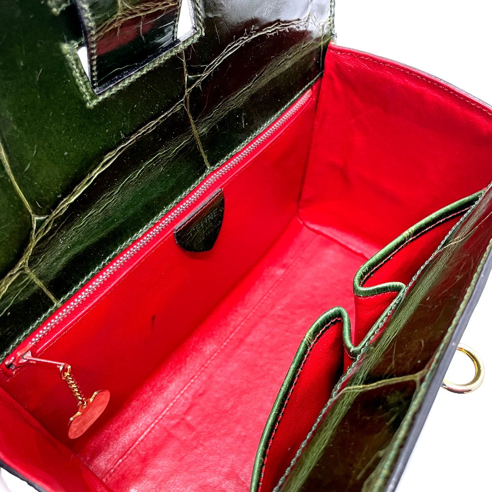 CELINE Crocodile Embossed Handbag, Vanity Bag, Box-Shaped Leather Handbag, Women's, Green