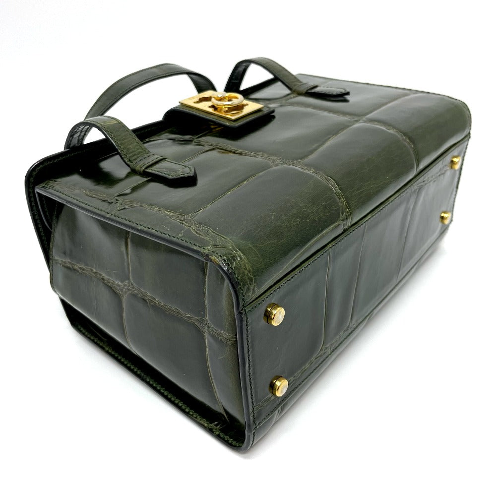 CELINE Crocodile Embossed Handbag, Vanity Bag, Box-Shaped Leather Handbag, Women's, Green