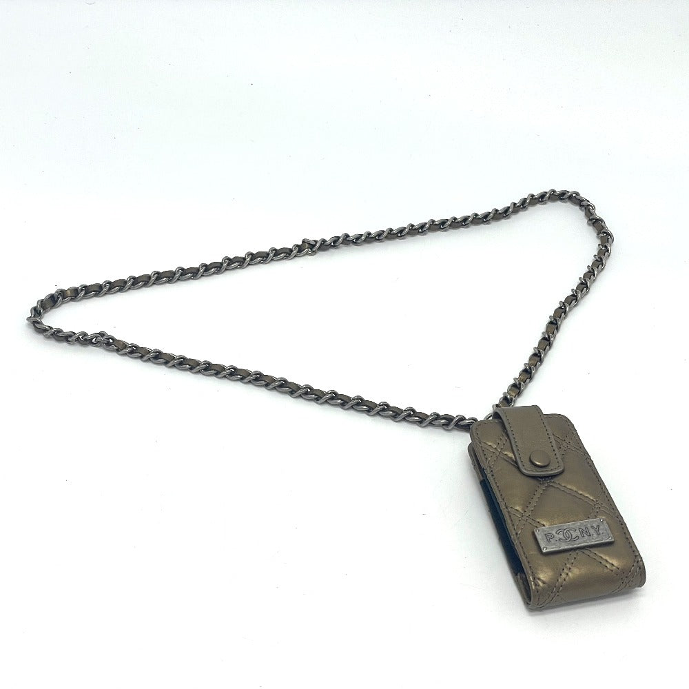 CHANEL A32475 06A マトラッセ パリニューヨーク マルチケース ミニ チェーン ショルダーバッグ レザー レディース ゴールド×シルバー金具