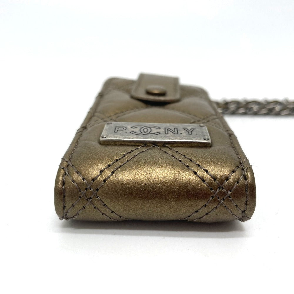 CHANEL A32475 06A マトラッセ パリニューヨーク マルチケース ミニ チェーン ショルダーバッグ レザー レディース ゴールド×シルバー金具