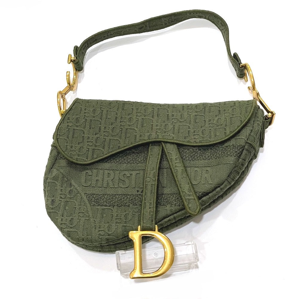 Christian Dior オブリーク SADDLE サドルバッグ エンブロイダリー カバン 肩掛けショルダー ハンドバッグ キャンバス レディース カーキ