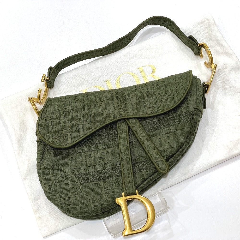 Christian Dior オブリーク SADDLE サドルバッグ エンブロイダリー カバン 肩掛けショルダー ハンドバッグ キャンバス レディース カーキ