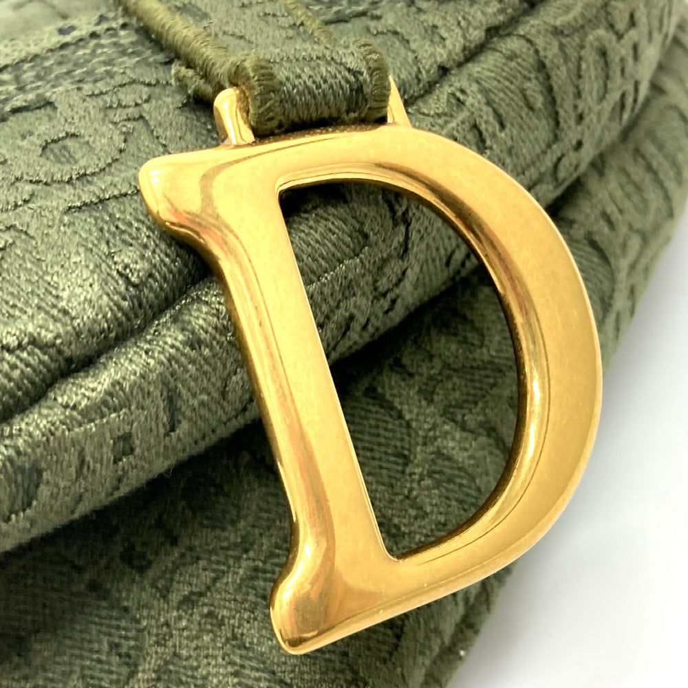 Christian Dior オブリーク SADDLE サドルバッグ エンブロイダリー カバン 肩掛けショルダー ハンドバッグ キャンバス レディース カーキ