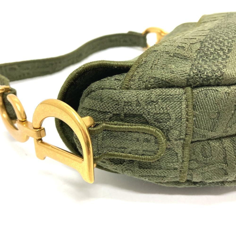Christian Dior オブリーク SADDLE サドルバッグ エンブロイダリー カバン 肩掛けショルダー ハンドバッグ キャンバス レディース カーキ