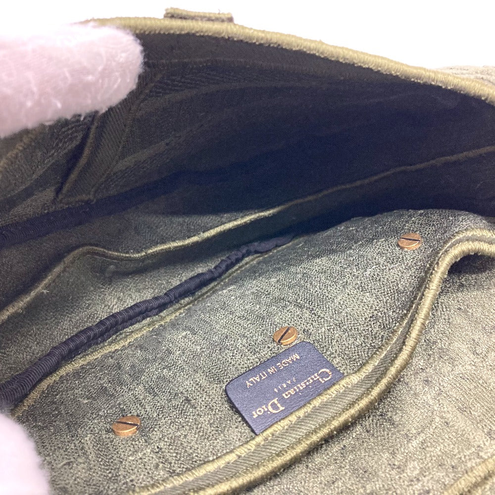 Christian Dior オブリーク SADDLE サドルバッグ エンブロイダリー カバン 肩掛けショルダー ハンドバッグ キャンバス レディース カーキ