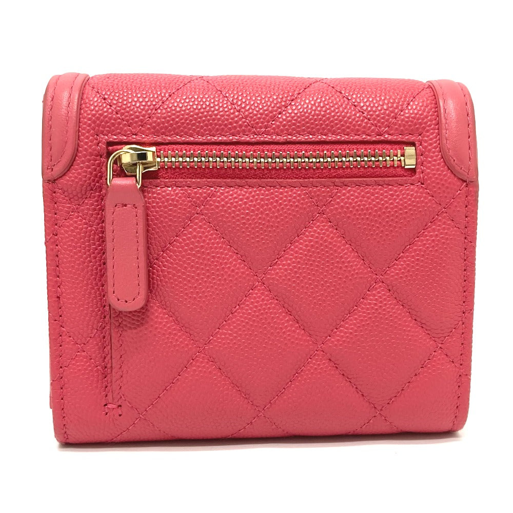 CHANEL AP0375 CC Filigree Matelasse Medium-Long Wallet, Tri-Fold Wallet, Caviar Leather, Women's, Pink