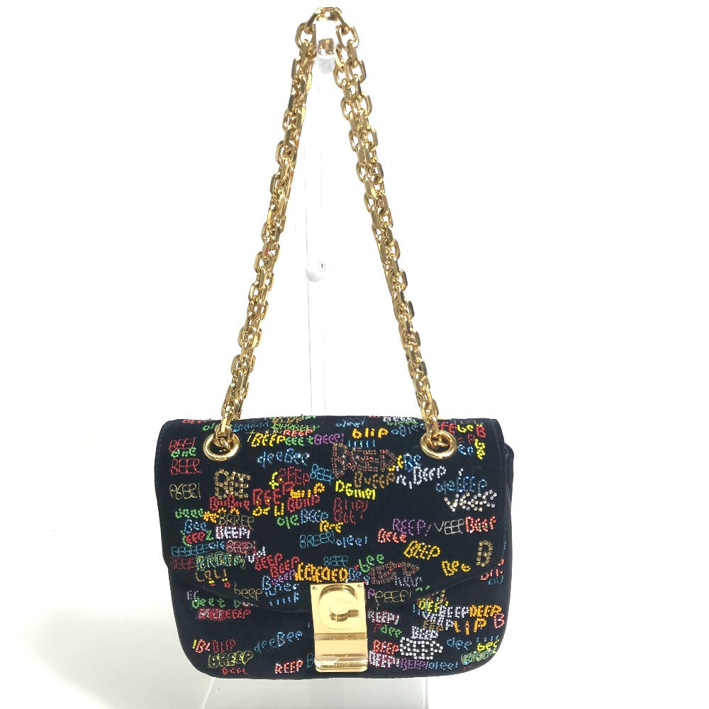 CELINE Small C Multi-Bead Chain Shoulder Bag in Suede, Women's, Black and Multicolor