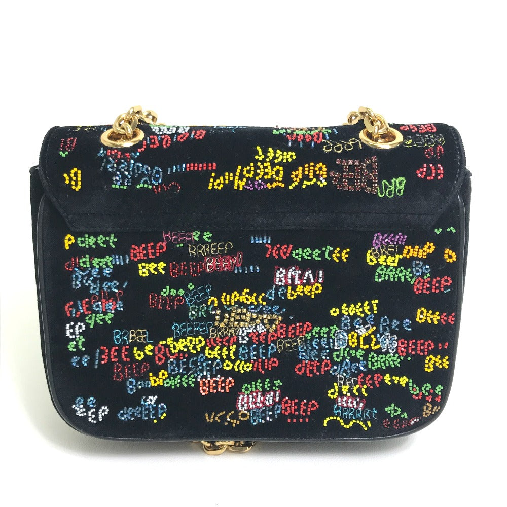 CELINE Small C Multi-Bead Chain Shoulder Bag in Suede, Women's, Black and Multicolor