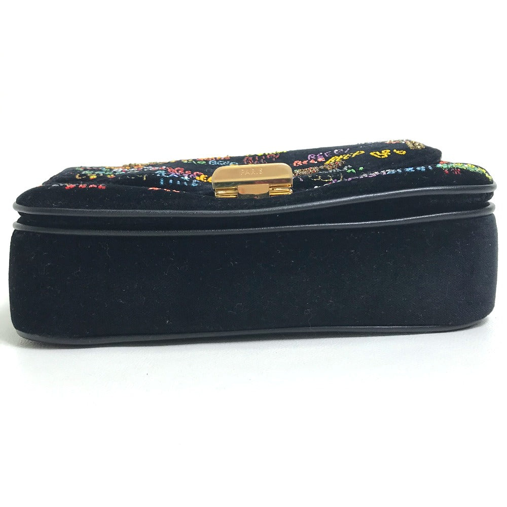 CELINE Small C Multi-Bead Chain Shoulder Bag in Suede, Women's, Black and Multicolor