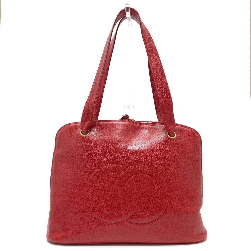 CHANEL CC Coco Mark Ball Charm Tote Bag Shoulder Bag Caviar Leather Women's Red